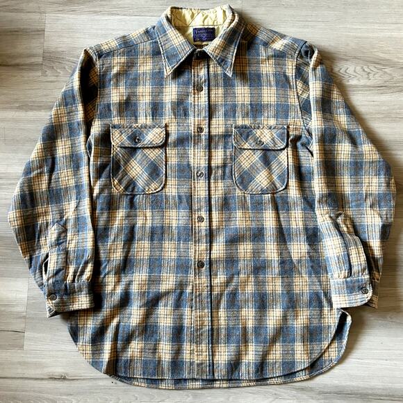 VNTG Pendleton Field Shirt XL 100% Virgin Wool 1960s USA Made Plaid Long Sleeve - Picture 1 of 9